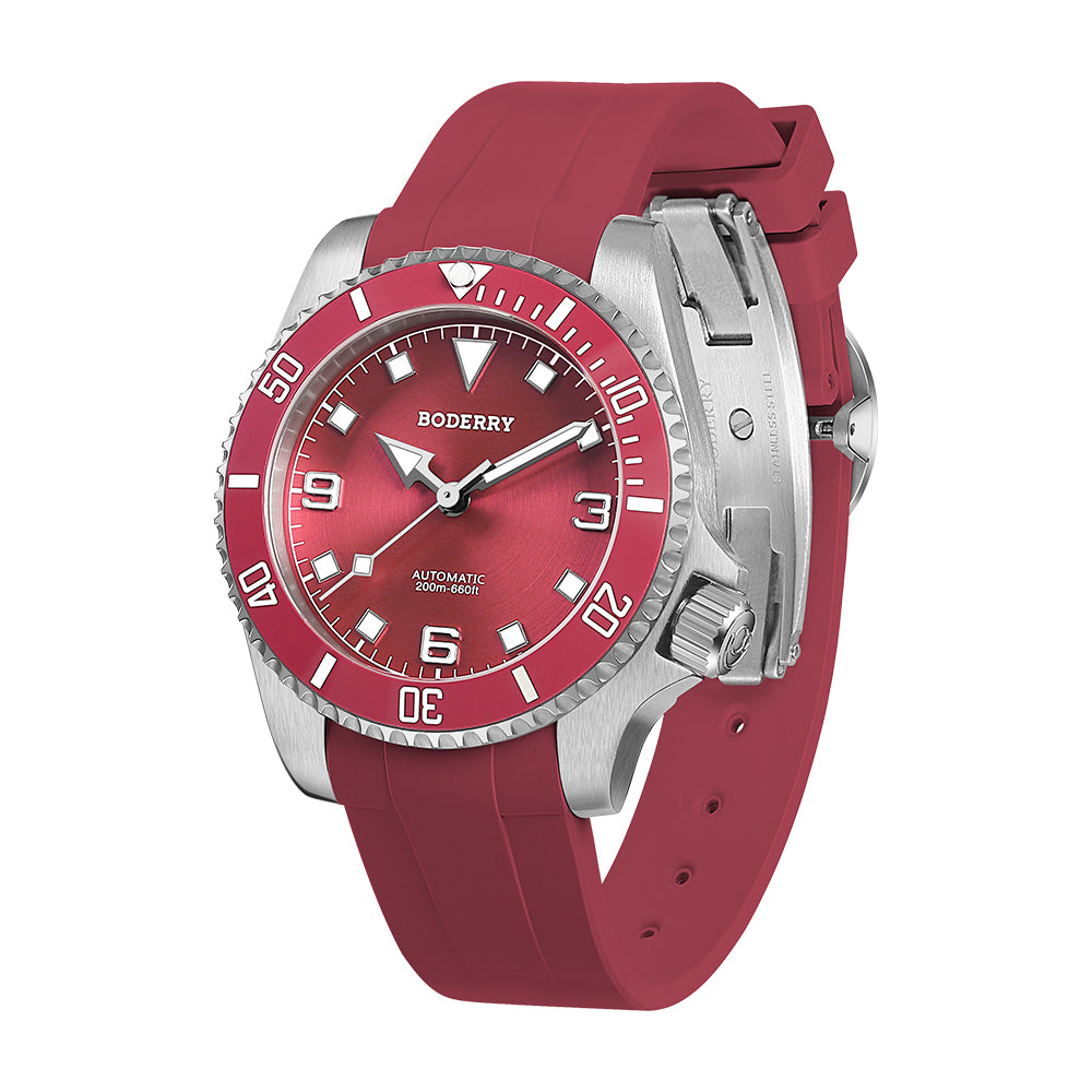BODERRY - ADMIRAL No-Date - Titanium Automatic Diver Watch | Coral Red(Ceramic Bezel)