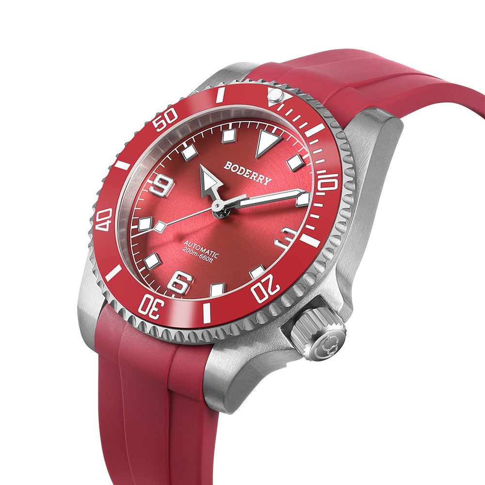BODERRY - ADMIRAL No-Date - Titanium Automatic Diver Watch | Coral Red(Ceramic Bezel)