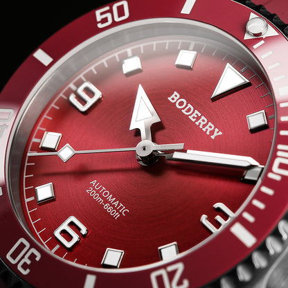 BODERRY - ADMIRAL No-Date - Titanium Automatic Diver Watch | Coral Red(Ceramic Bezel)