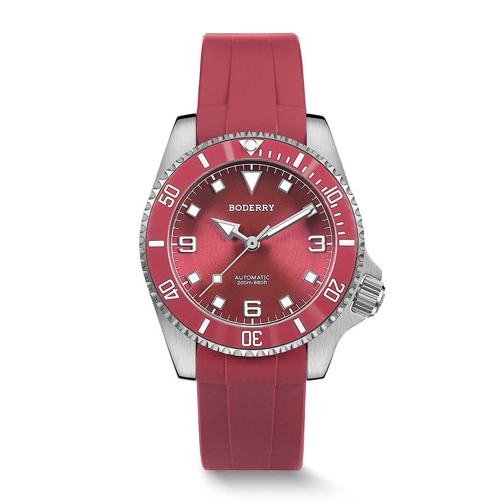BODERRY - ADMIRAL No-Date - Titanium Automatic Diver Watch | Coral Red(Ceramic Bezel)